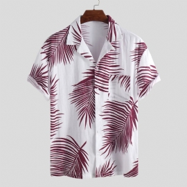 Heren Palmbladeren Bedrukt 100% Katoen Hawaiiaanse Strandoverhemden