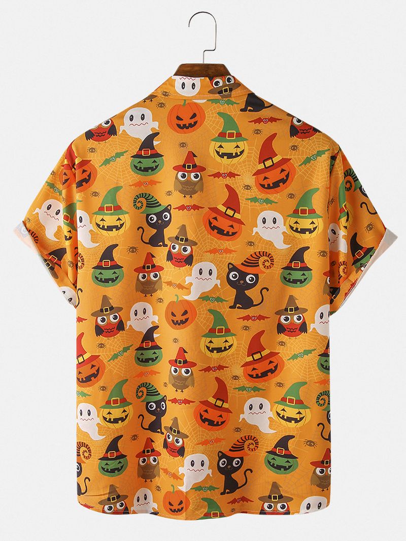 Heren Pumpkin Cartoon Light Casual Shirts Met Korte Mouwen