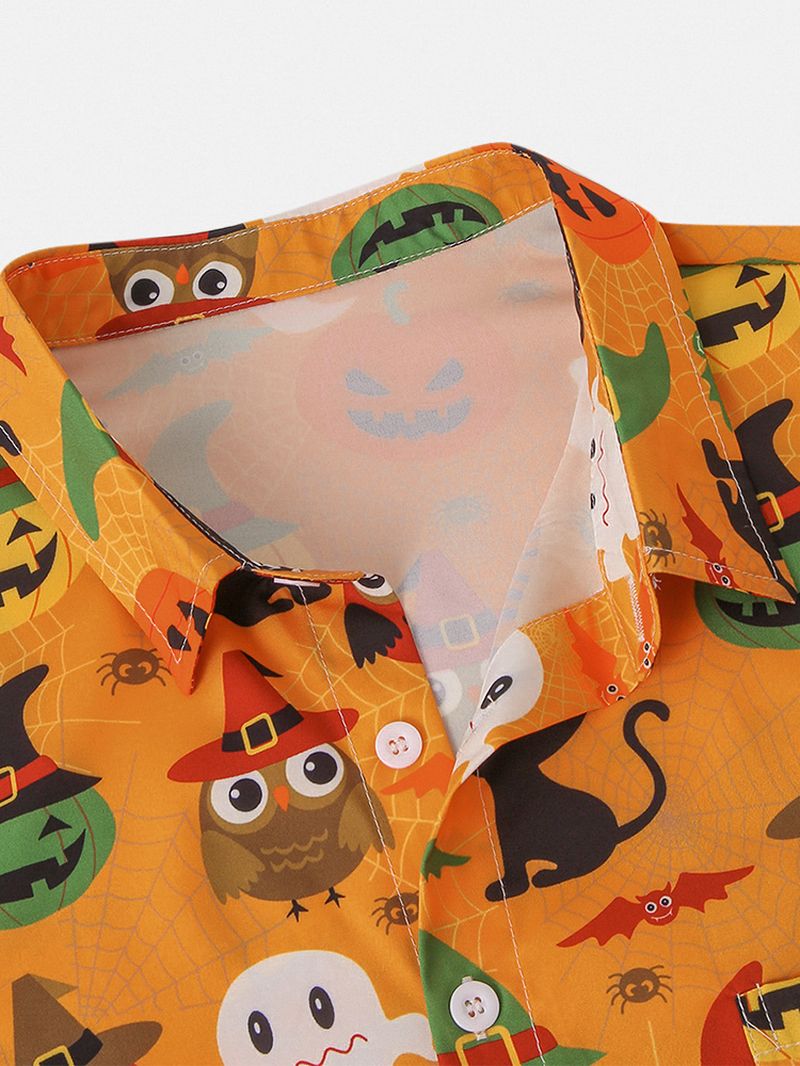 Heren Pumpkin Cartoon Light Casual Shirts Met Korte Mouwen