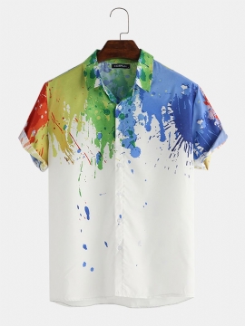 Heren Splash Inkt Aquarel Print Korte Mouw Strandfeest Zakelijke Casual Shirts