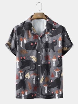 Heren Street Kat & Mushroom-overhemden Met Reverskraag