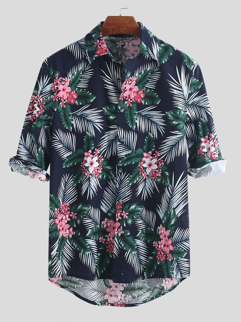 Heren Tropische Planten Bedrukte Hawaiiaanse Casual Shirts