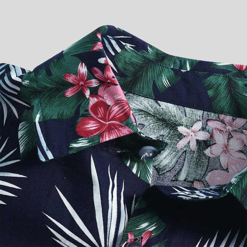 Heren Tropische Planten Bedrukte Hawaiiaanse Casual Shirts