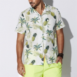 Heren Tropische Planten Bedrukte Hawaiiaanse Shirts Met Korte Mouwen