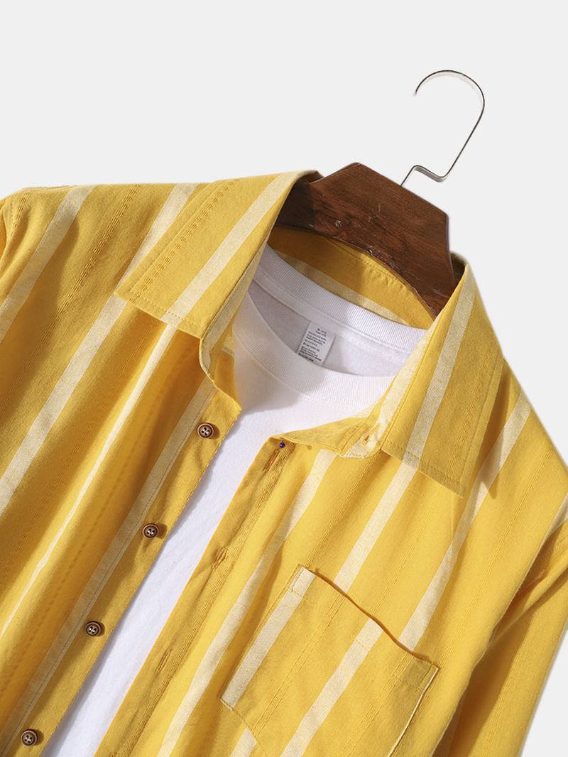 Heren Verticale Streep Button-up 100% Katoenen Casual Shirts Met Lange Mouwen