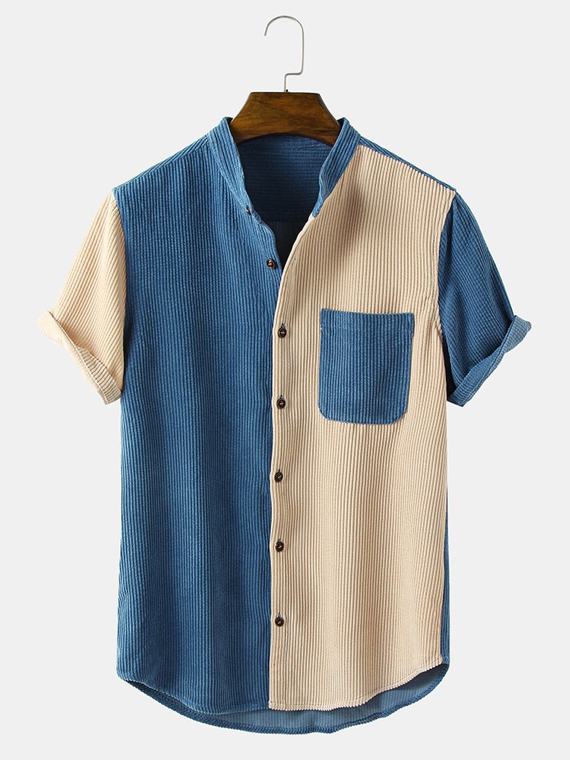 Heren Vintage Corduroy Opstaande Kraag Casual Shirts