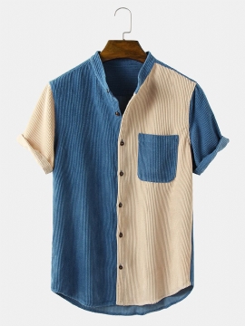 Heren Vintage Corduroy Opstaande Kraag Casual Shirts