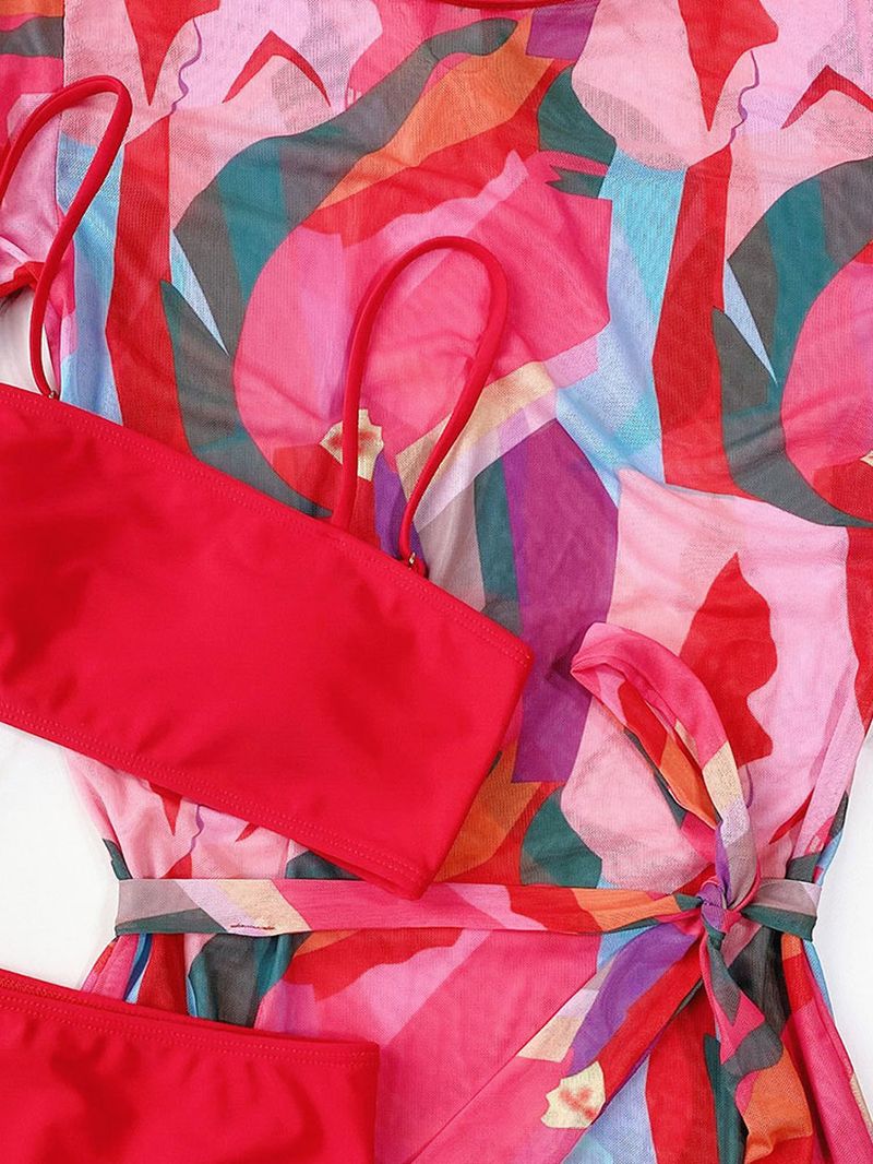 Dames Color Block Lace-up Jurk Met Korte Mouwen Spaghettibandjes Bikini's Badpak