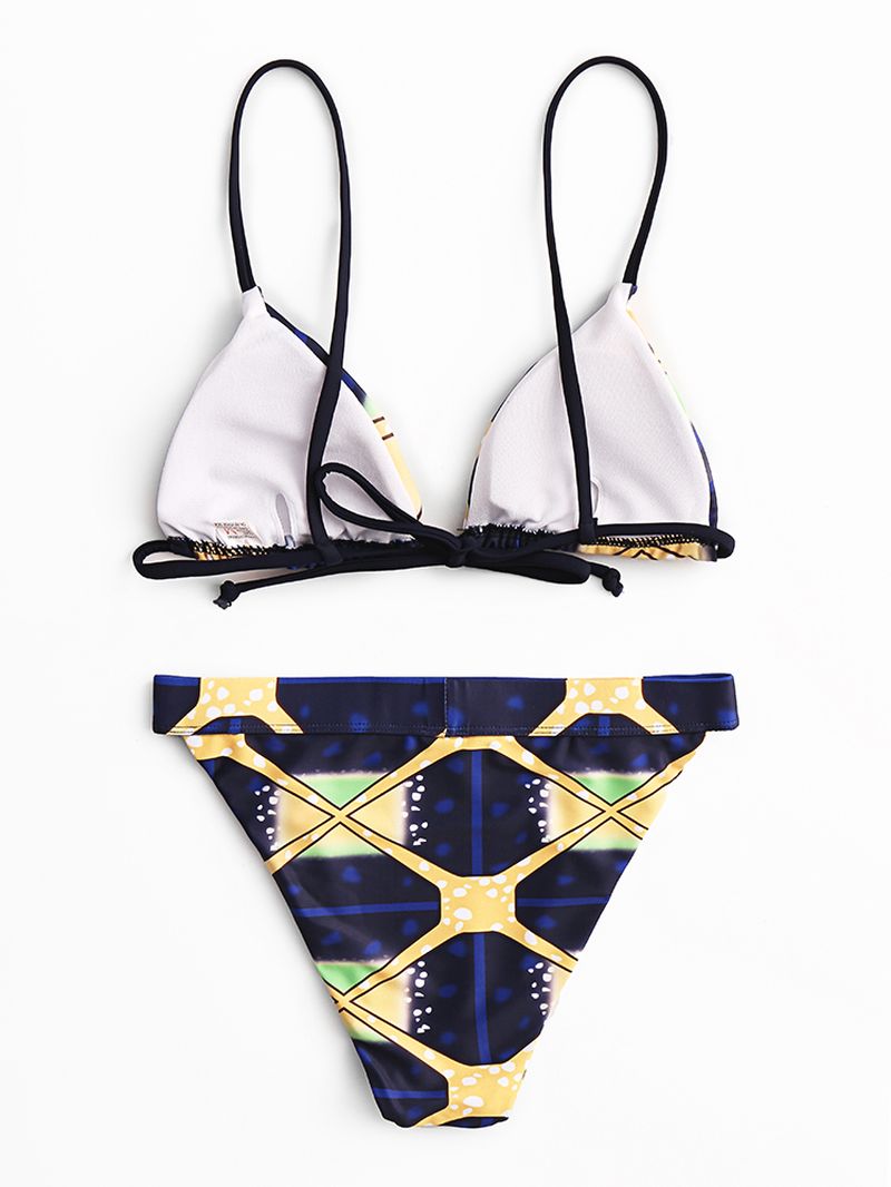 Dames Geometrische Print Driehoek String Backless Badpak Hoge Taille Bikini