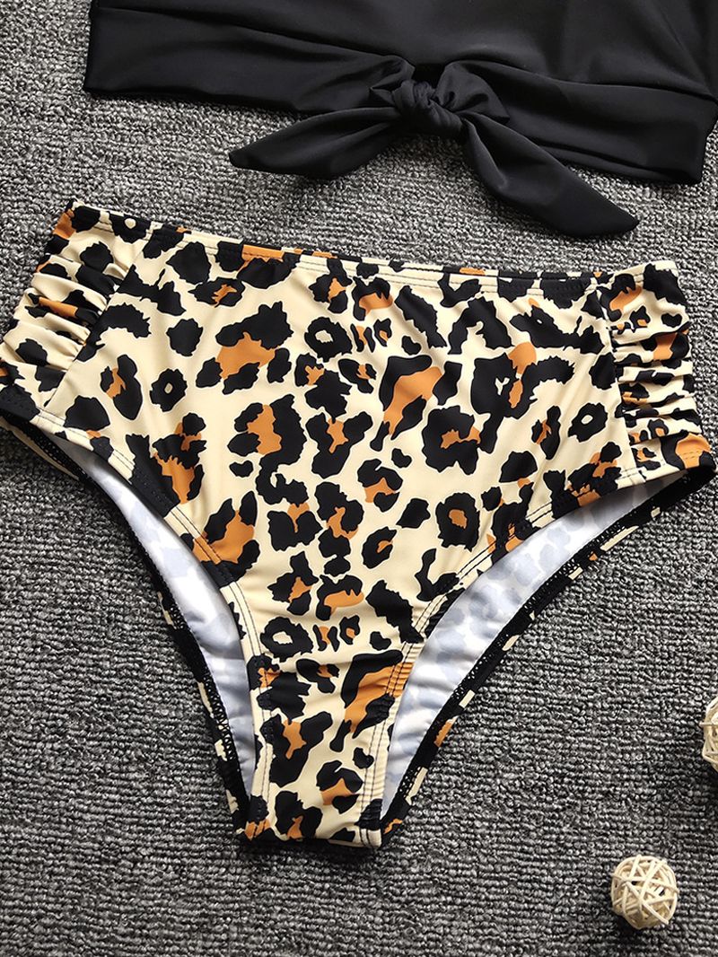 Dames Luipaardprint Stropdas Voor Hoge Hals Hete Hoge Taille Bikini