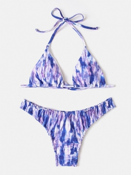 Dames Tie-dye Print Halter Backless Elastische Lage Taille Bikini's Beachwear
