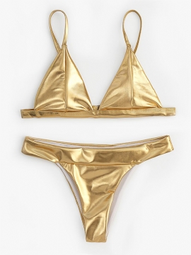 Dames Triangle Bronzing Effen Kleur String Bikini