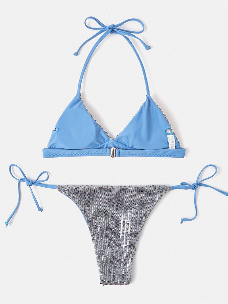 Dames Triangle Halter Sequ Effen Kleur Backless Bikini String Beachwear