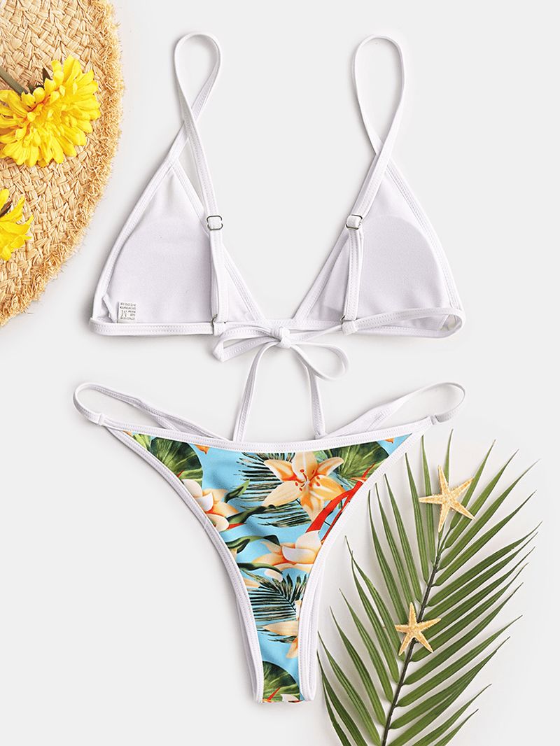 Dames Tropische Print Driehoek String Hete Badmode Backless Bikini