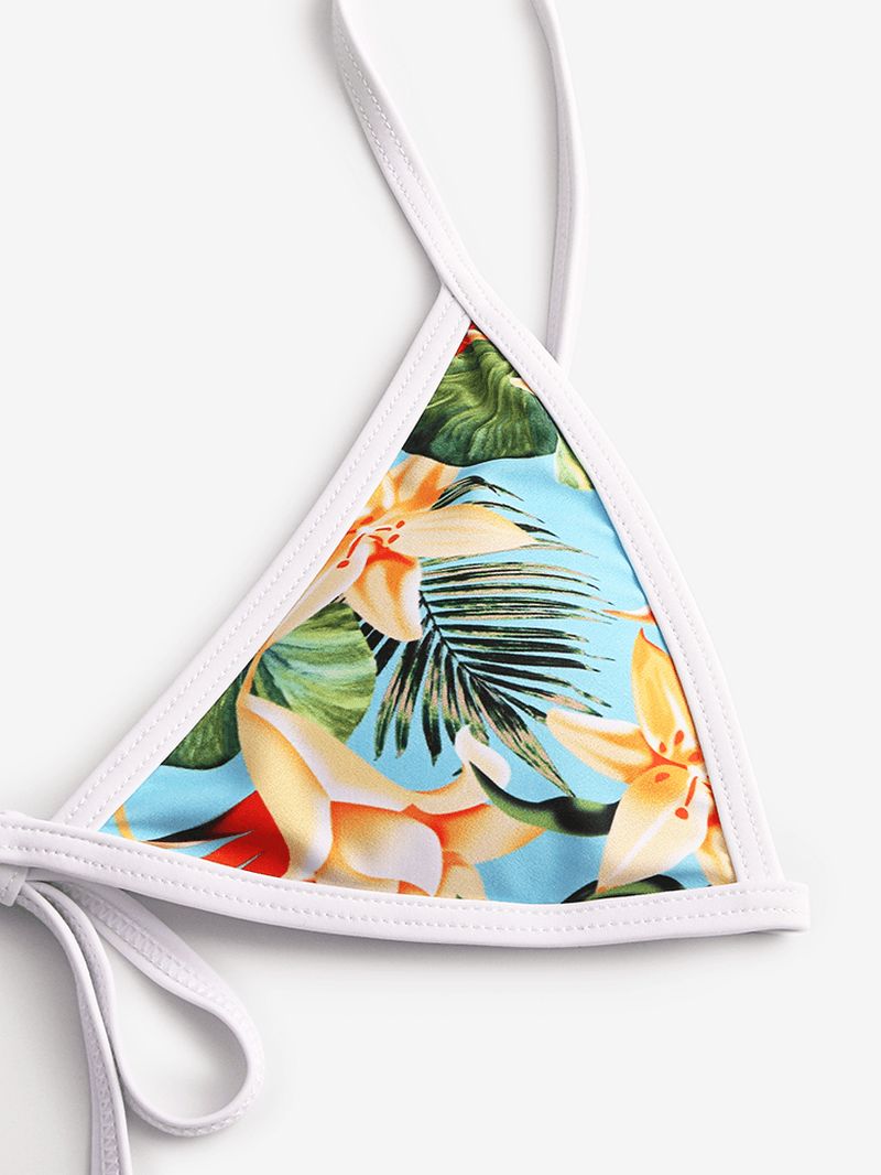 Dames Tropische Print Driehoek String Hete Badmode Backless Bikini