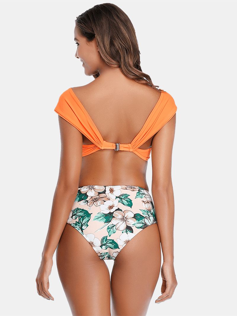 Flora Bedrukte Hoog Getailleerde Rugsluiting Backless Bikini-badpakken