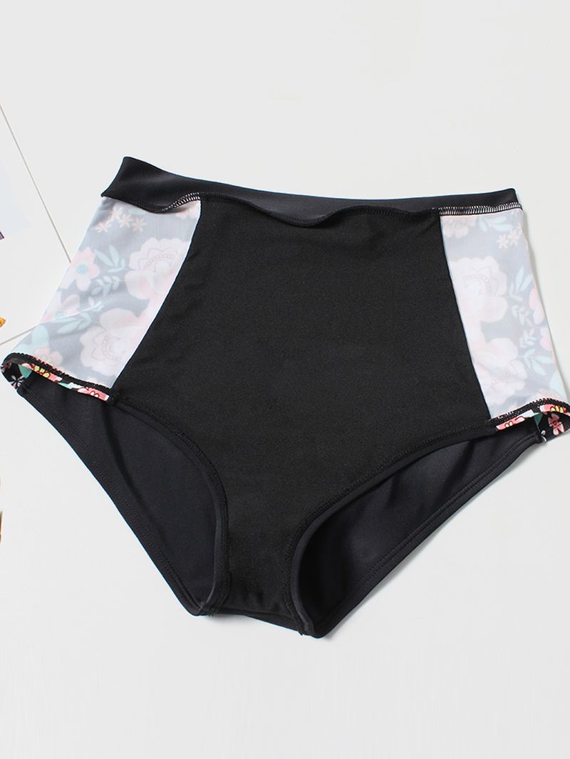 Plus Size Dames Floeal Print Patchwork Hoge Taille Bikini Backless Badmode