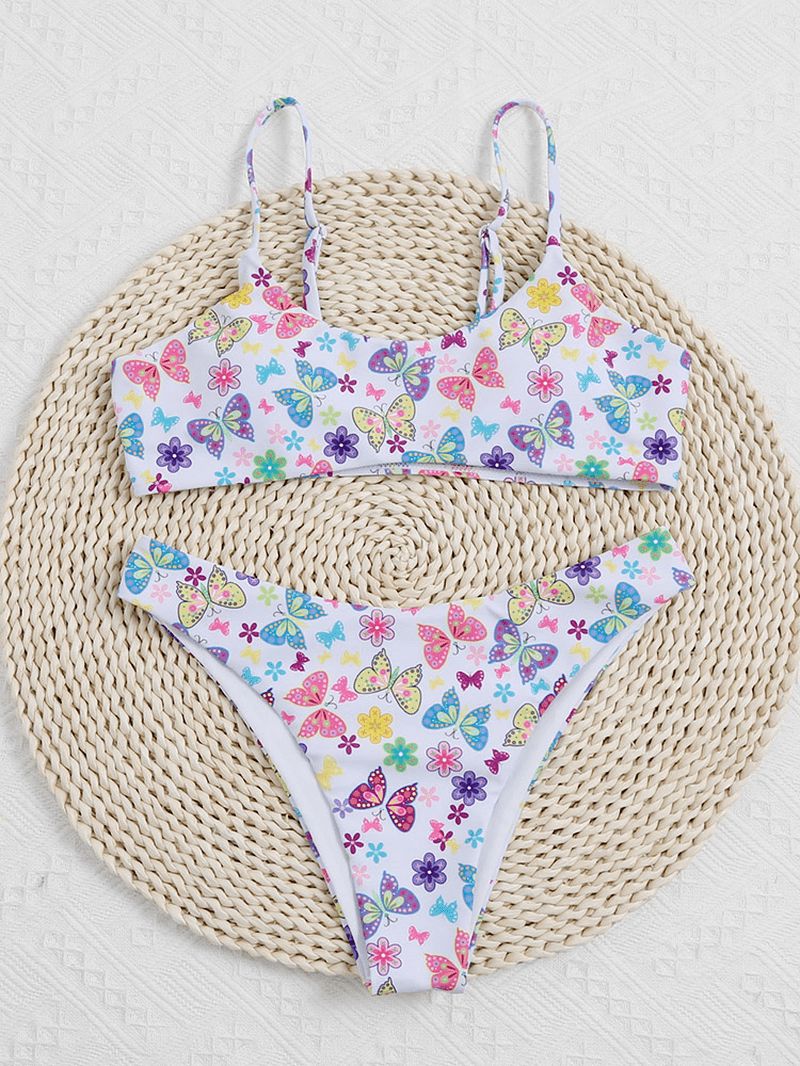 Vlinder Bloemenprint Mouwloos Verstelbare Bandjes Strand Badmode Bikini