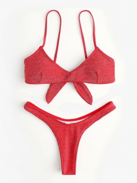 Vrouwen Effen Kleur Terug Stropdas Spaghettibandjes Backless Badmode String Bikini