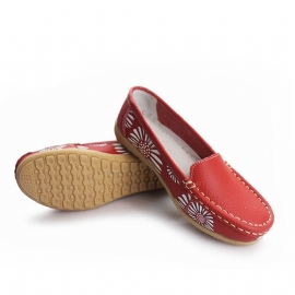 Dames Flats Schoenen Comfortabele Slip-on Zachte Casual Bloem Bloemen Leren Loafers Flats Schoenen