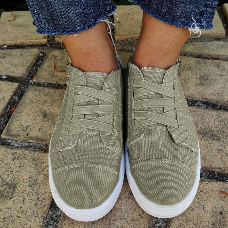 Dames Plus Size Elastische Band Rits Canvas Casual Loafers