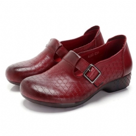 Dames Zachte Ademende Holle Draagbare Gesp Casual Leren Loafers