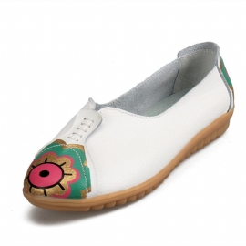 Sun Eye Flower Pattern Soft Leather Slip-ons Lazy Driving Flat Loafers