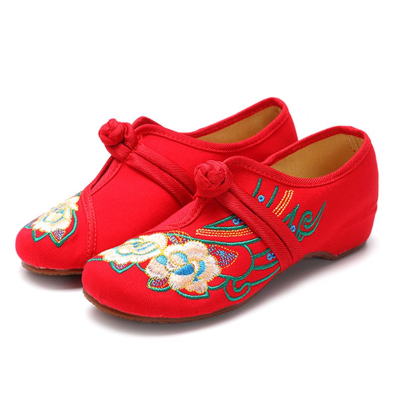 Vrouwen Lace Up Doek Chinese Geborduurde Bloem Platte Loafers