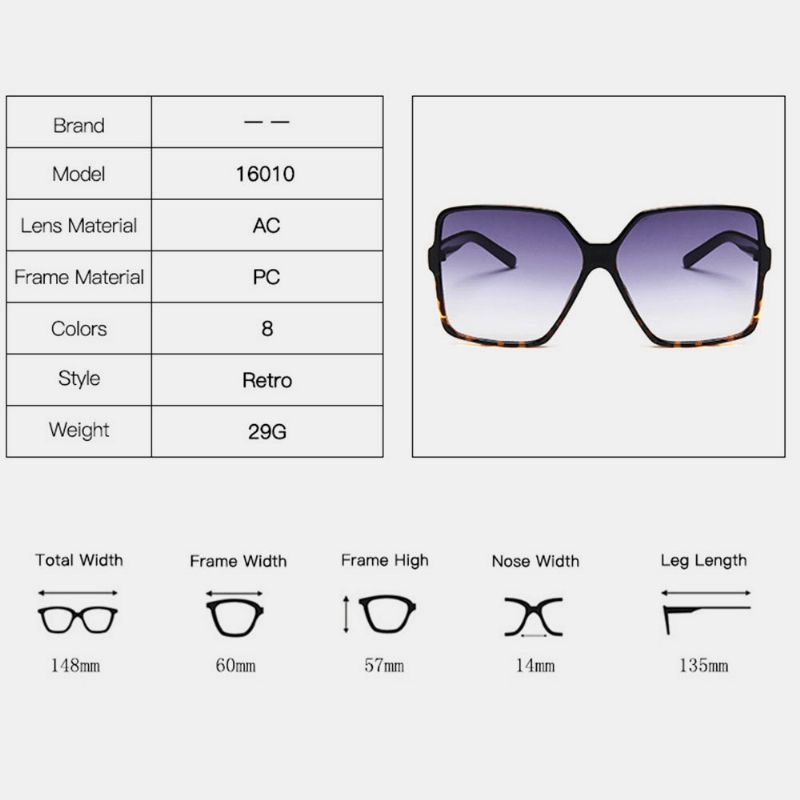 Dames Plus Size Frame Vierkante Vorm Modetrend Retro Uv-bescherming Zonnebril