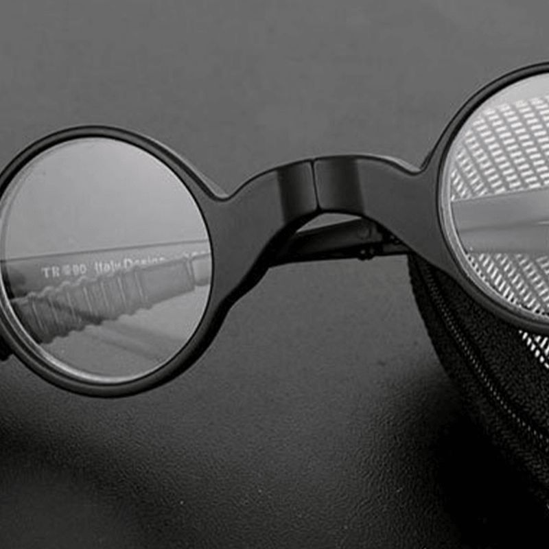 Heren Ronde Superlichte Opvouwbare Stralingsbescherming Full Frame Leesbril Afstandsbril Met Ritstas
