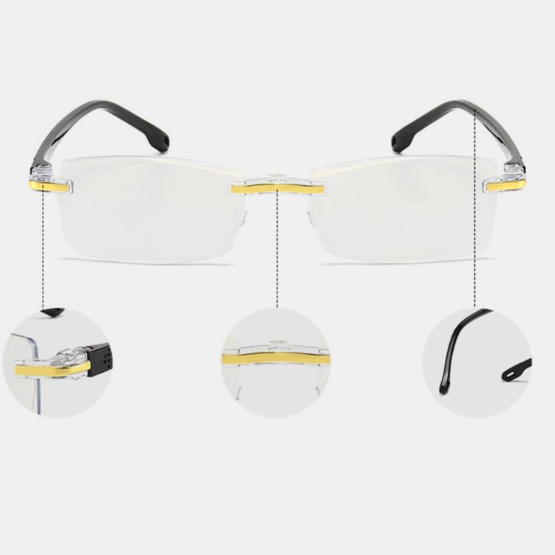 Unisex Anti-blauw Licht Frameloze Hd Diamant Trimmen Leesbril Voor Tweeërlei Gebruik Presbyope Bril