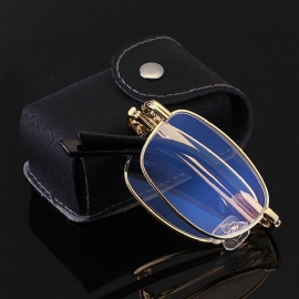 Unisex Draagbare Full Frame Dubbel Licht Bijziendheid Verziendheid Bril Opvouwbare Anti-blauwe Leesbril Met Lederen Doos