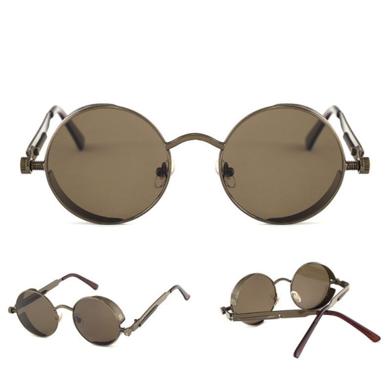 Uv400 Vintage Steampunk Ronde Spiegellens Zonnebril Outdoor Sport Hisper Eyewear Voor Mannen Vrouwen
