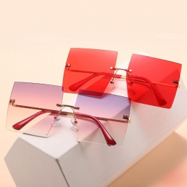 Vierkante Frameloze Metalen Zonnebril Dames Europese En Amerikaanse Hot Style Mode Stars Same Zonnebril