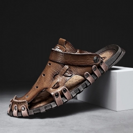 Heren Pu-sandalen In Twee Richtingen Ademend Casual Vintage Slippers Met Gesloten Neus