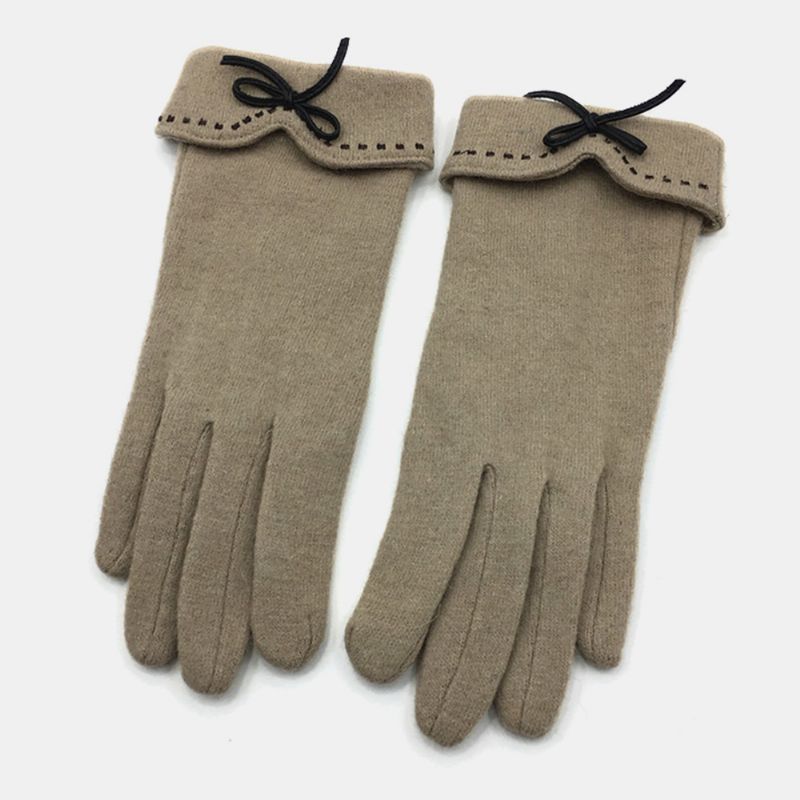 Dames Wol Screen-touchable Borduurwerk Gestippelde Lijn Strik Warm Houden Mode Casual Handschoenen