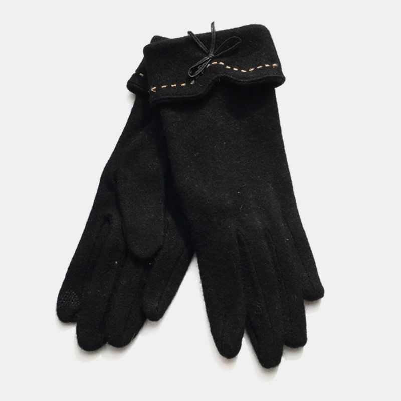 Dames Wol Screen-touchable Borduurwerk Gestippelde Lijn Strik Warm Houden Mode Casual Handschoenen