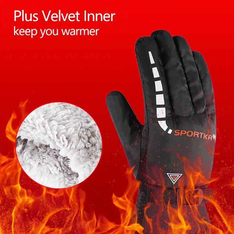 Heren Winter Dikker Plus Fluwelen Warme Handschoenen Outdoor Skiën Motorfiets Elektrisch Fietsen Handschoenen Met Volledige Vingers