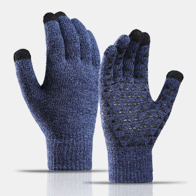 Unisex Drievinger Touch-screen Palm Driehoek Siliconen Antislip Patroon Gebreide Handschoenen Plus Fluwelen Dikker Zachte Winter Warme Handschoenen