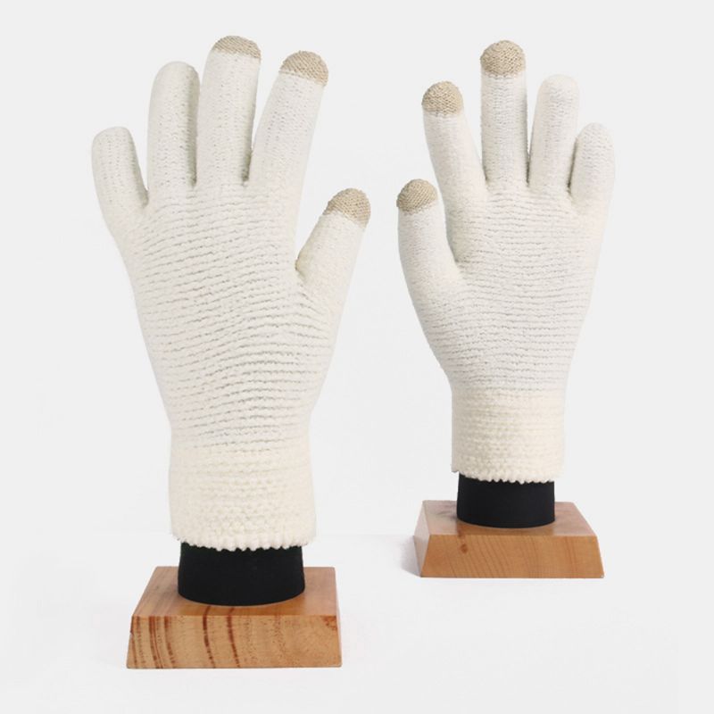 Unisex Gekleurde Gebreide Drie-vinger Touch-screen Chenille Handschoenen Winter Outdoor Koele Bescherming Warme Full-finger Handschoenen