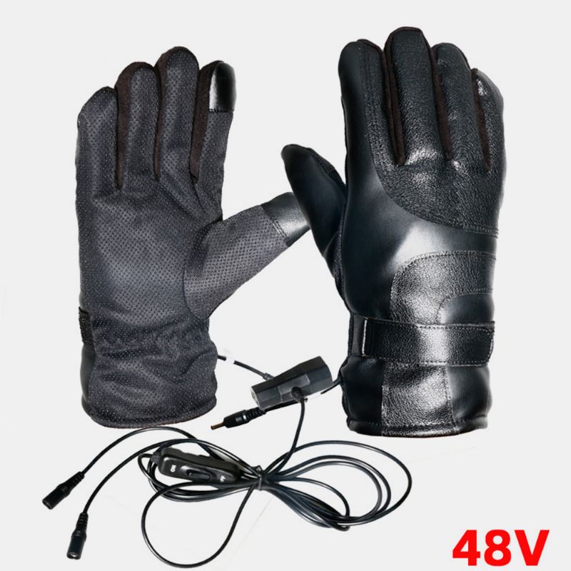 Unisex Usb Opladen Verwarming Outdoor Winter Elektrische Autorijden Warm Houden Waterptoof Winddichte Lederen Handschoenen