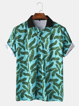 Heren Casual Golfshirt Met Bananenbladprint