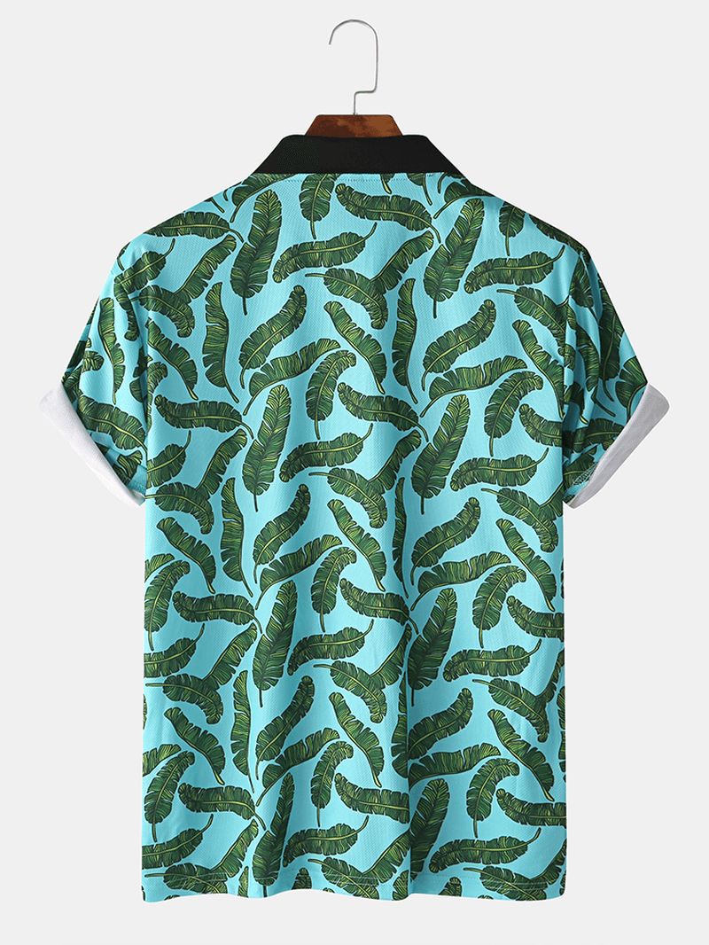 Heren Casual Golfshirt Met Bananenbladprint