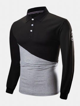 Heren Tweekleurige Stiksels 100% Katoenen Casual Golfshirts Met Lange Mouwen