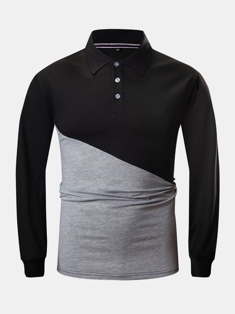 Heren Tweekleurige Stiksels 100% Katoenen Casual Golfshirts Met Lange Mouwen