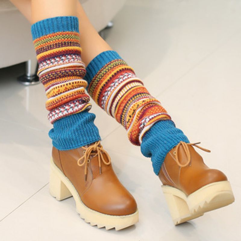 Senshoes Vintage Kleur Gestreept Mode Stapels Sokken Laarzen Leggings Koreaanse Benen