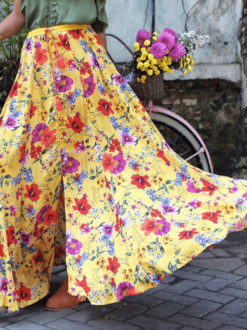 Kleurrijke Bloemenprint Grote Schommel Elastische Taille Vakantie Casual Lange Rok Voor Dames