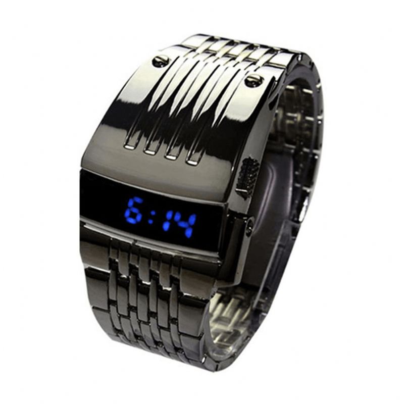 Blauwe Led-display Heren Zakelijk Horloge Roestvrijstalen Elektronische Digitale Horloges