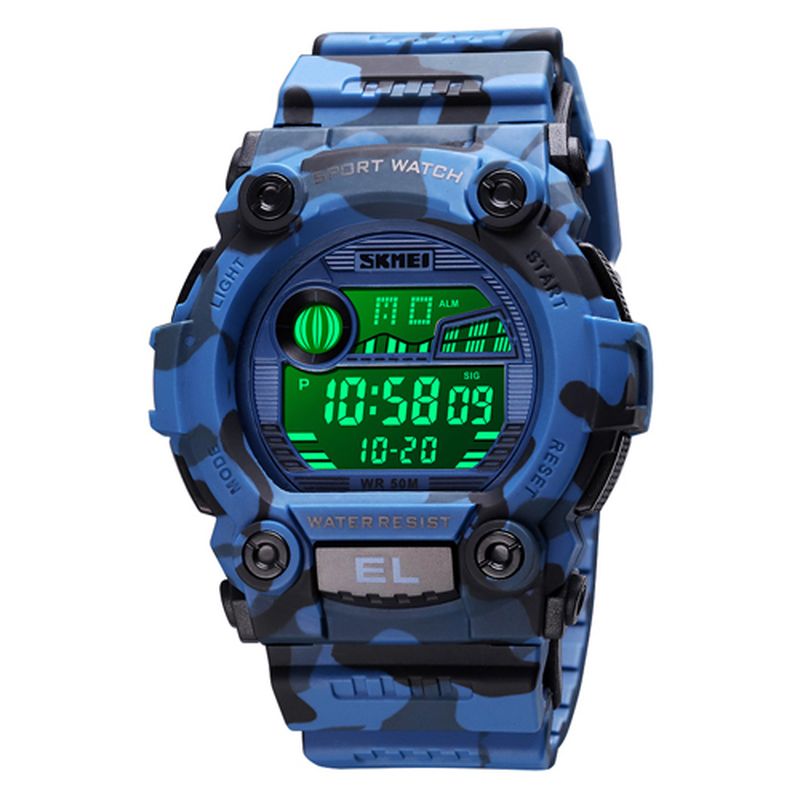Chronograaf Sport Heren Polshorloge Lichtgevend Display Waterdicht Led Digitaal Horloge