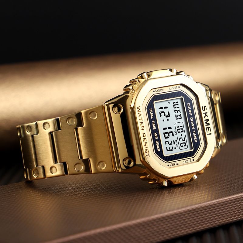 Led Chronograaf Countdown Kast Roestvrij Staal Waterdicht Heren Digitaal Horloge